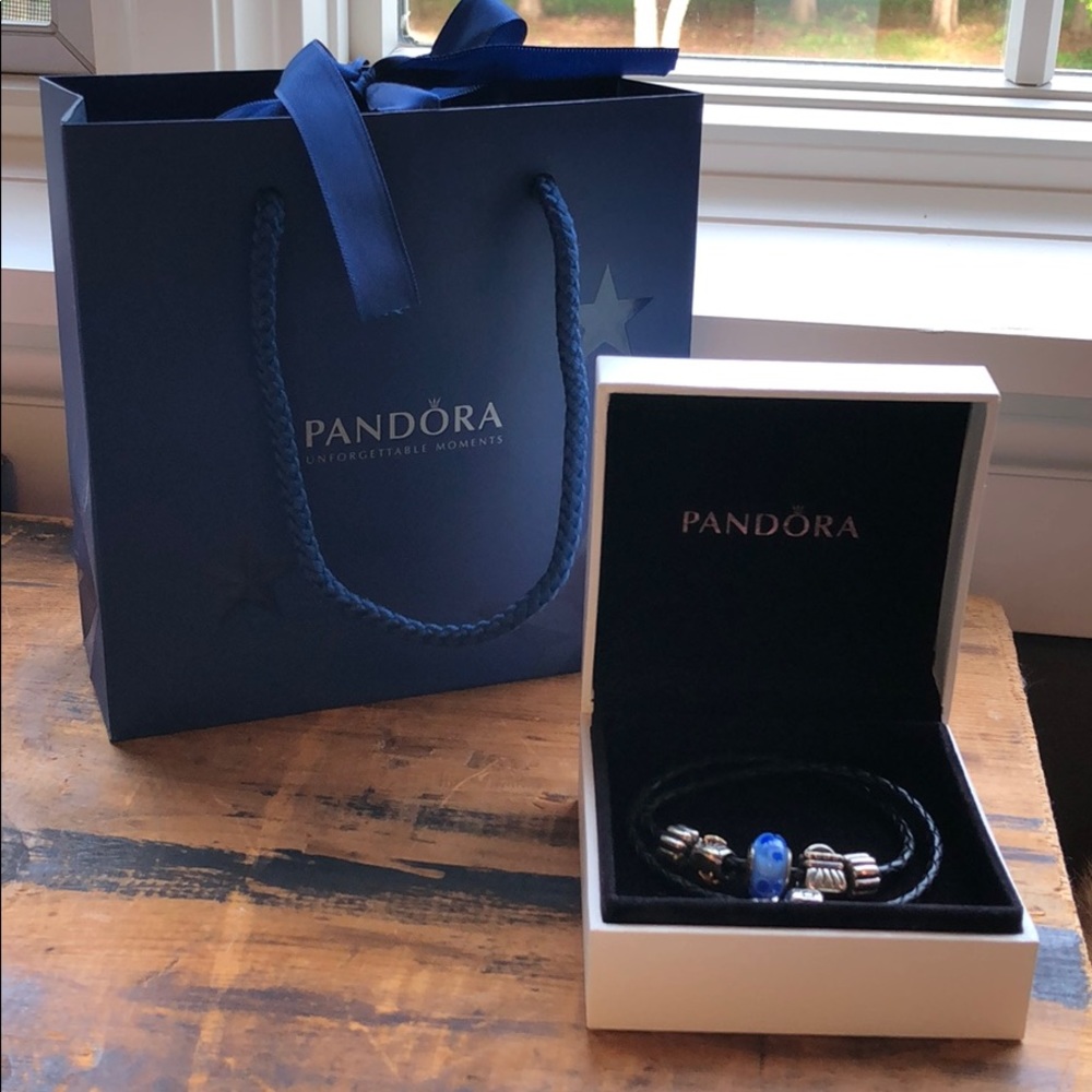 Pandora Black Leather Bracelet with Charms